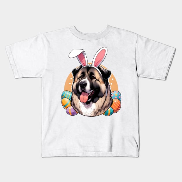 Central Asian Shepherd Dog with Bunny Ears Welcomes Easter Kids T-Shirt by ArtRUs